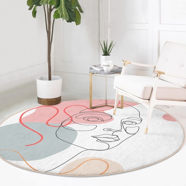 Бял кръгъл килим подходящ за пране и за прахосмукачки роботи ø 120 cm Comfort – Mila Home-image-2