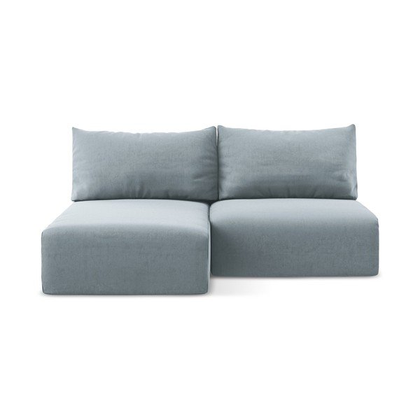 Син кадифен сгъваем/с място за съхранение ъглов диван (ляв ъгъл) Kalena – Makamii