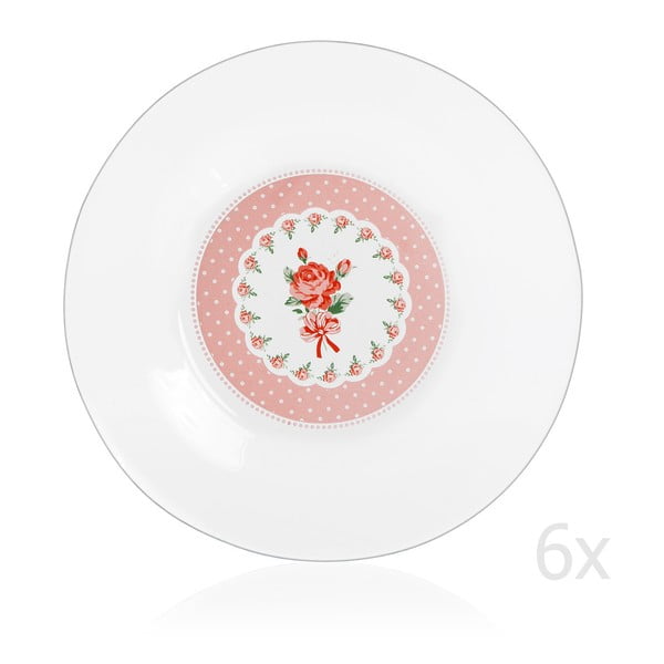 Sada 6 skleněných talířů s růžovým detailem Mezzo Mimoza