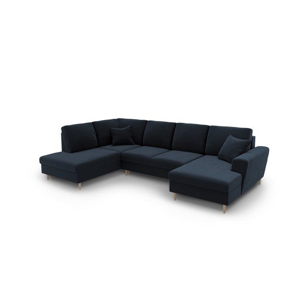 Тъмносин кадифен разтегателен ъглов диван с място за съхранение (ляв ъгъл/U форма) Kyoto – Cosmopolitan Design-image-1