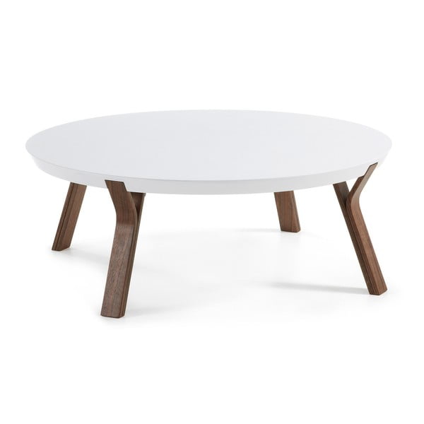 Bílý konferenční stolek s tmavě hnědými nohami La Forma Solid, Ø 90 cm