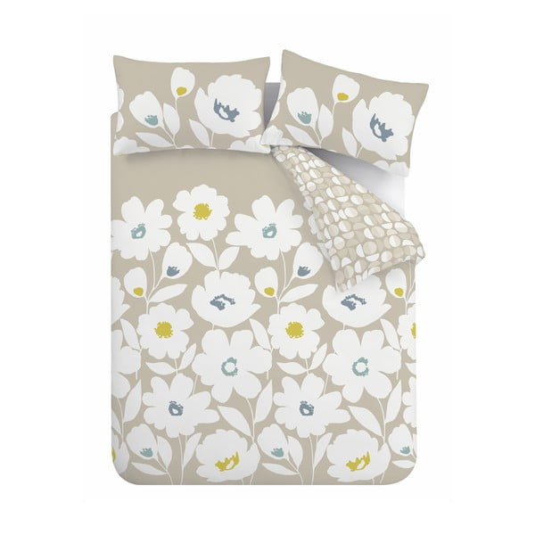 Бяло и бежово удължено спално бельо за двойно легло 230x220 cm Craft Floral - Catherine Lansfield
