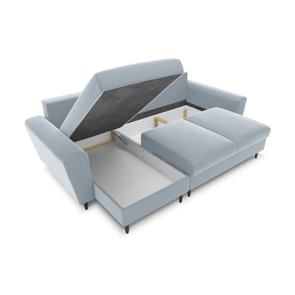 Светлосин кадифен разтегателен ъглов диван с място за съхранение Kyoto – Cosmopolitan Design-image-2