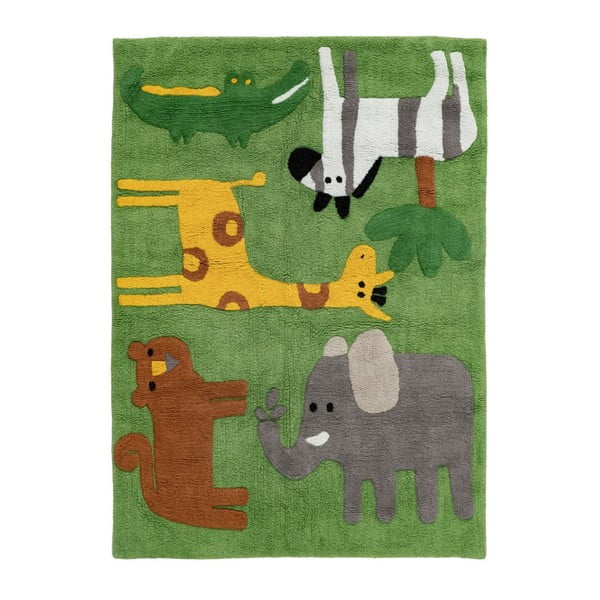 Зелен памучен детски килим подходящ за пране 100x135 cm Animals – Ixia