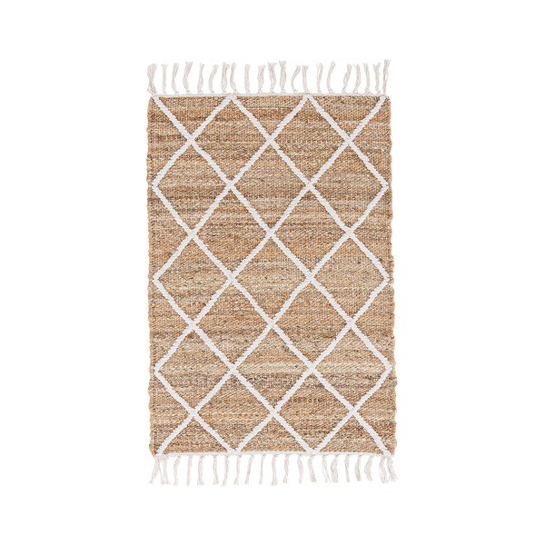 Бял/в естествен цвят ръчно изработен ютен килим 60x90 cm Shaila – Bizzotto
