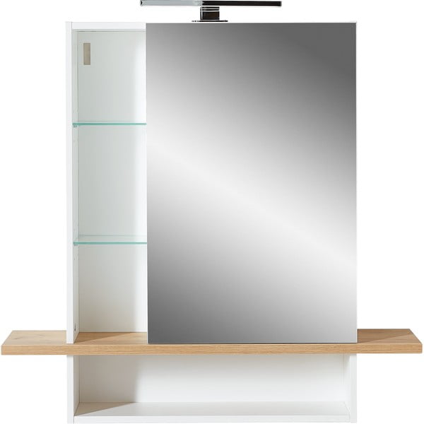 Бял висящ шкаф за баня с огледало в дъб 90x91 cm Novolino - Germania