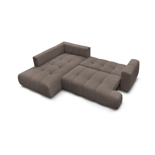 Кафяво-сив сгъваем/с място за съхранение ъглов диван (ляв ъгъл/L форма) Fuji – Bobochic Paris-image-4