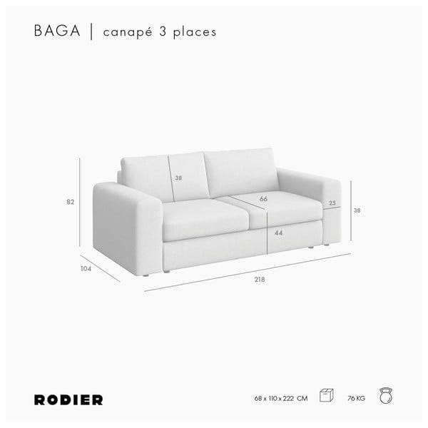 Светлокафяв кадифен диван 218 cm Baga – Rodier-image-4