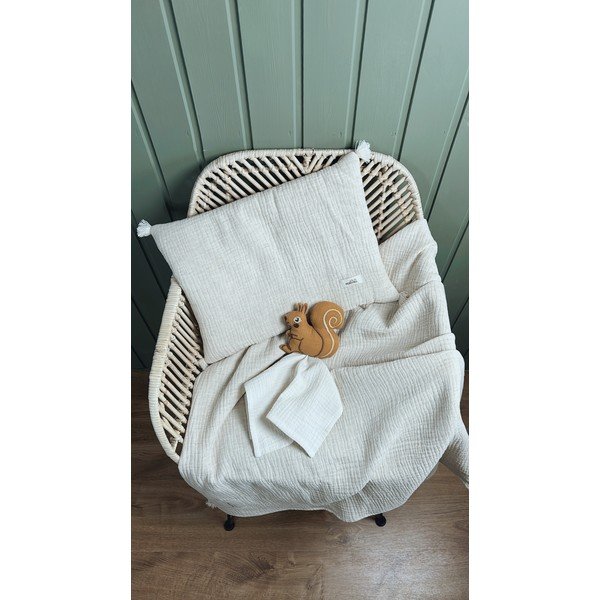 Кремаво муселиново бебешко одеяло и възглавница в комплект 100x130 cm Muslin Linen – Malomi Kids-image-3