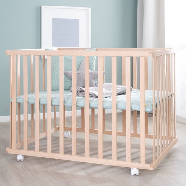 Кошара за игра с регулируема височина/на колелца 75x100 cm в естествен цвят Style – Roba-image-3