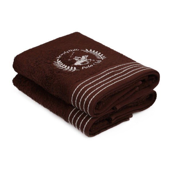 Комплект от две кафяви кърпи със сиви детайли Коне, 90 x 50 cm - Beverly Hills Polo Club