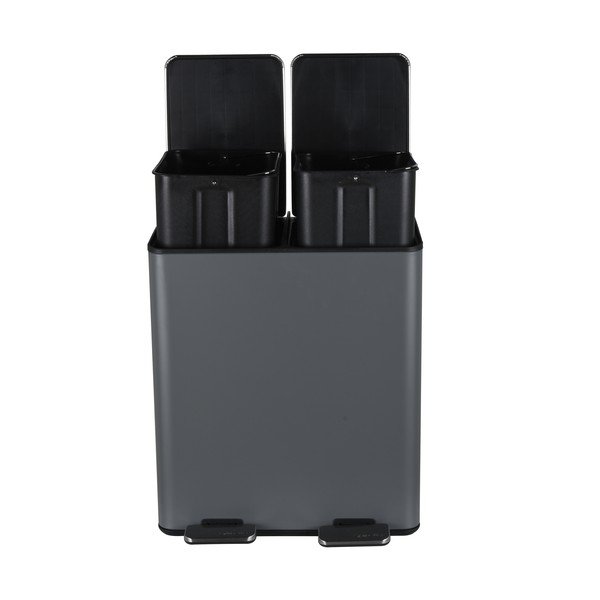 Тъмносиво стоманено кошче за боклук 2x20 l за рециклиране с педал   Aliya – Spirella-image-1