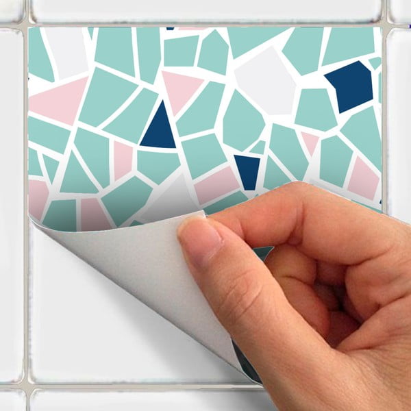 Комплект от 24 стикера за стена Cement Tile Stickers Terrazzo Aqua, 10 x 10 cm - Ambiance-image-1