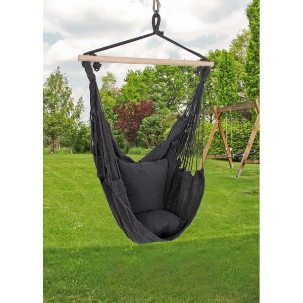 Черен подплатен висящ градински стол Tobago – Garden Pleasure-image-1