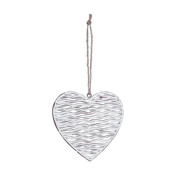 Средна висяща декорация от бял метал във формата на сърце с мотив на сърце Ego Dekor, 10 x 9,5 cm - Ego Dekor