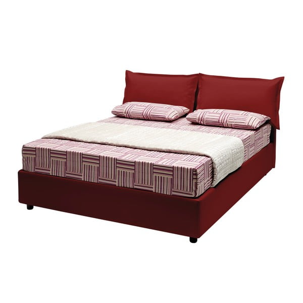 Červená dvoulůžková postel s úložným prostorem a potahem z koženky 13Casa Rose, 160 x 190 cm