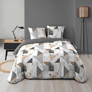 Бяло-сиво двойно удължено спално бельо от микрофибър 240x220 cm Trigone – douceur d'intérieur