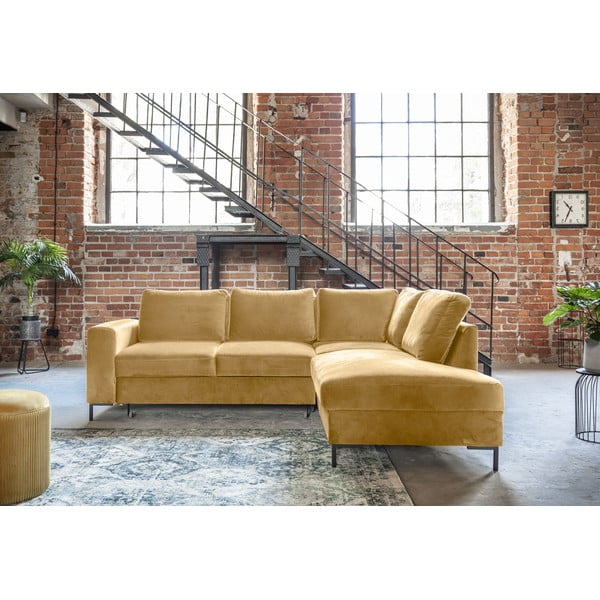 Жълт кадифен разтегателен ъглов диван (десен ъгъл) Lofty Lilly – Miuform-image-1