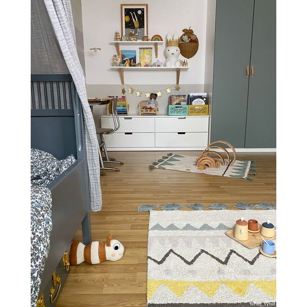 Кремав ръчно изработен памучен детски килим подходящ за пране 120x160 cm Azteca Vintage Blue – Lorena Canals-image-3