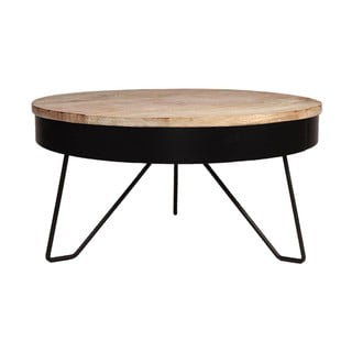 Черна масичка за кафе с плот от мангово дърво , ⌀ 80 cm Saran - LABEL51