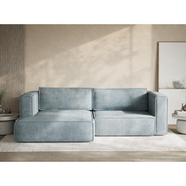 Светлосин шенилов сгъваем/с място за съхранение ъглов диван (ляв ъгъл) Velto – Maison de Rêve-image-1