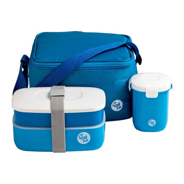 Set tmavě modrého svačinového boxu a tašky Premier Housewares Grub Tub, 21 x 13 cm