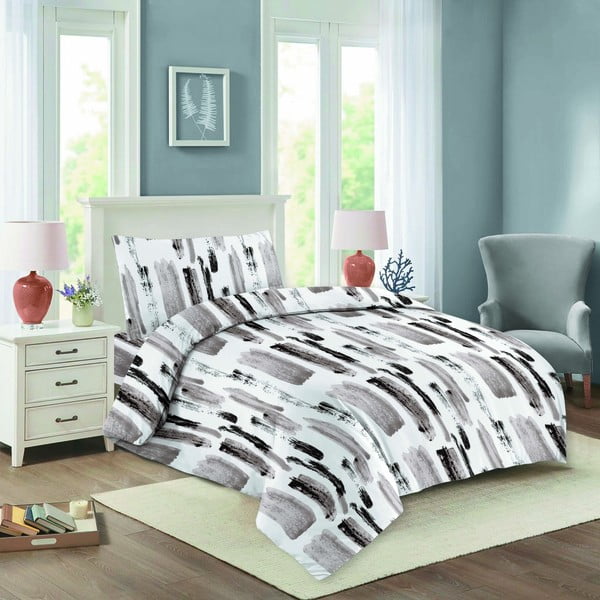 Бяло и сиво памучно спално бельо за единично легло 140x200 cm Nela - Cotton House