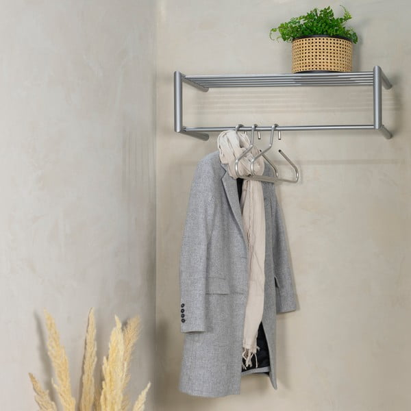 Метална стенна закачалка в сребрист цвят с рафт 80 cm Smooth – Spinder Design-image-3