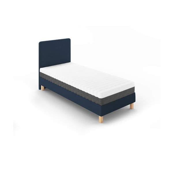 Тъмносиньо единично легло 90x200 cm тапицирано с включена подматрачна рамка Lotus – Cosmopolitan Design-image-1