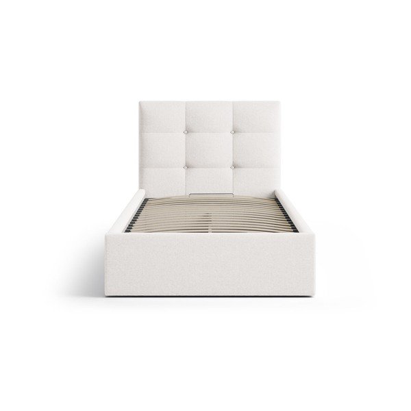 Кремаво единично легло 90x200 cm тапицирано с място за съхранение с включена подматрачна рамка Phaedra – Micadoni -image-3