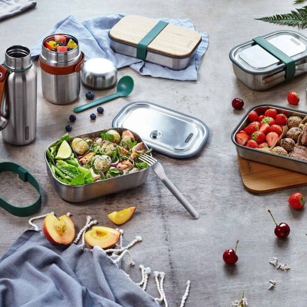 Кутия за закуски от неръждаема стомана със зелена лента , 1000 ml - Black + Blum-image-1