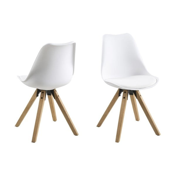 Jídelní židle Dima, bílá a dřevěné nohy