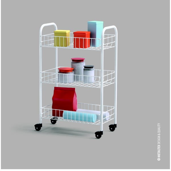 Бяла подвижна стойка с 3 рафта Siena - Metaltex-image-3