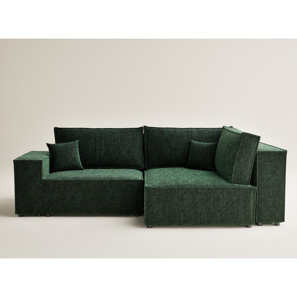 Тъмнозелен шенилов сгъваем/с място за съхранение ъглов диван (десен ъгъл/L форма) Tonga – Maison de Rêve-image-2