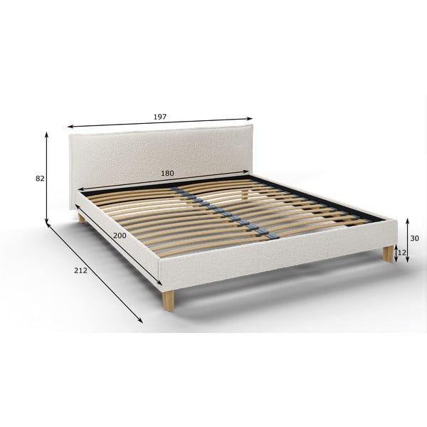 Кремаво тапицирано двойно легло с решетка 180x200 cm Tina - Ropez-image-4