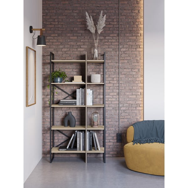 Етажерка за книги с дъбов декор в естествен цвят 87,5x175 cm Ara - Marckeric-image-1