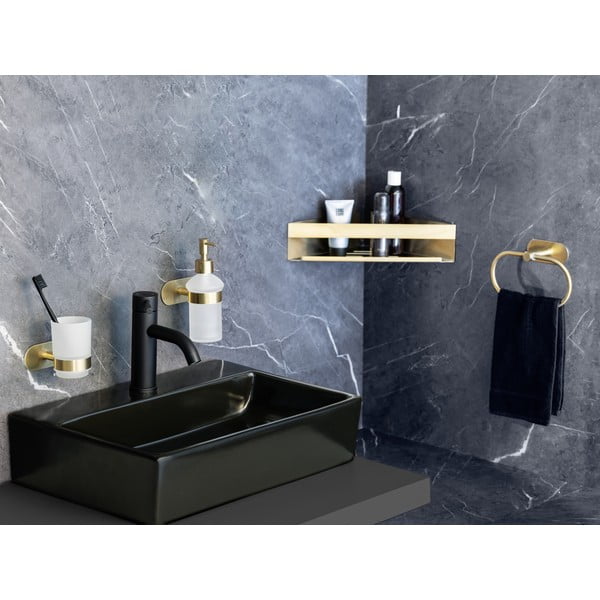 Самодържаща се стъклена чаша за четки за зъби в златисто Orea Gold - Wenko-image-1