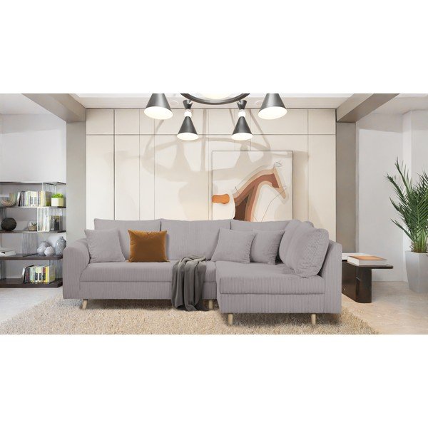 Ъглов диван от сив велур (десен ъгъл) Ariella - Ropez-image-1