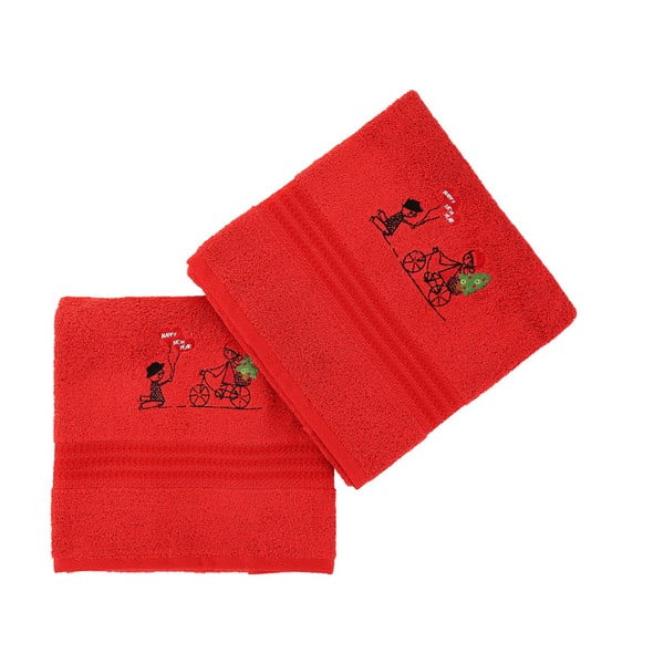Комплект от 2 червени памучни кърпи Bisiklet Red - Unknown