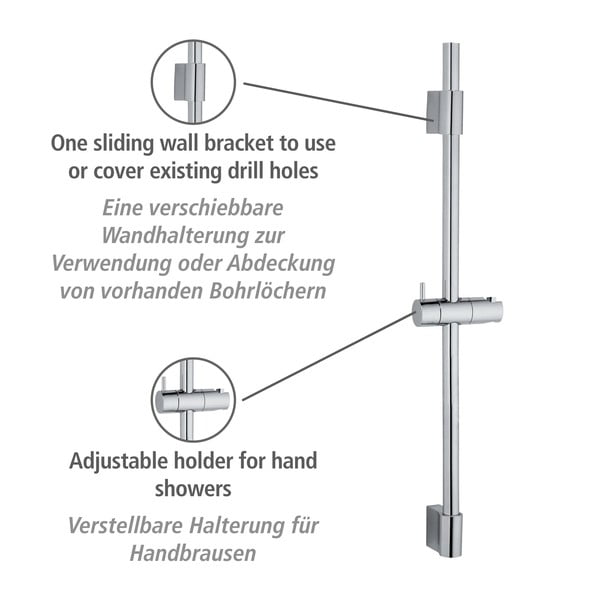 Стенна пръчка за душ от неръждаема стомана в блестящо сребристо 70 см Classic - Wenko-image-3