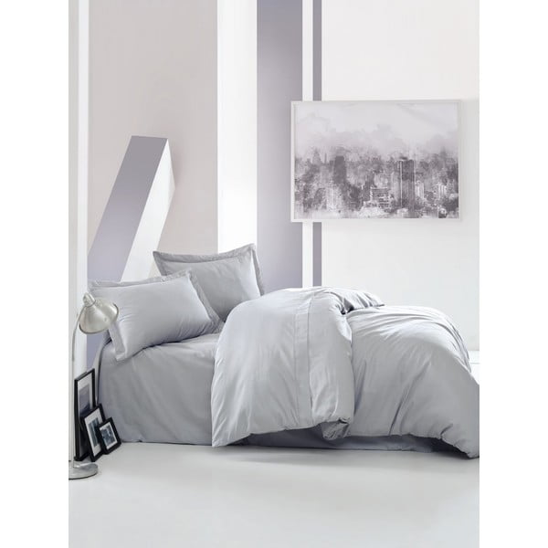 Сиво памучно сатенено спално бельо с чаршаф за двойно легло , 200 x 220 cm Elegant - Mijolnir