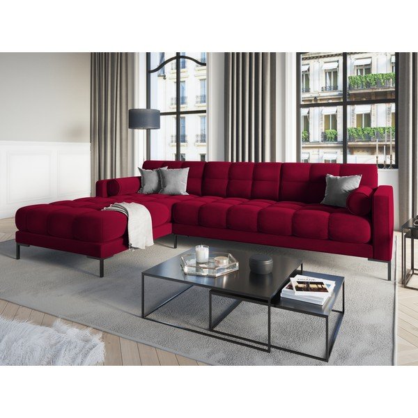 Ъглов диван от червено кадифе , ляв ъгъл Bali - Cosmopolitan Design-image-1