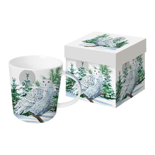 Чаша от костен порцелан с коледен мотив в кутия за подаръци "Снежна сова", 350 ml - PPD