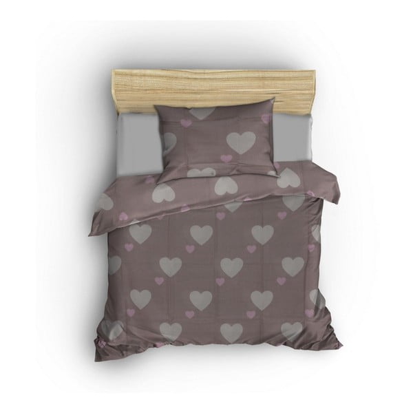 Сиво-розово единично  спално бельо 140x200 cm Herz – Mijolnir-image-1