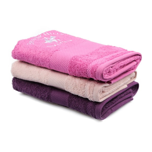 Sada růžového, fialového a světle růžového ručníku Beverly Hills Polo Club Tommy Orj, 50 x 100 cm