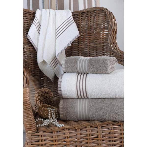 Кремави и кафяво-сиви памучни хавлии и кърпи за баня в комплект 4 бр. – Mila Home-image-1