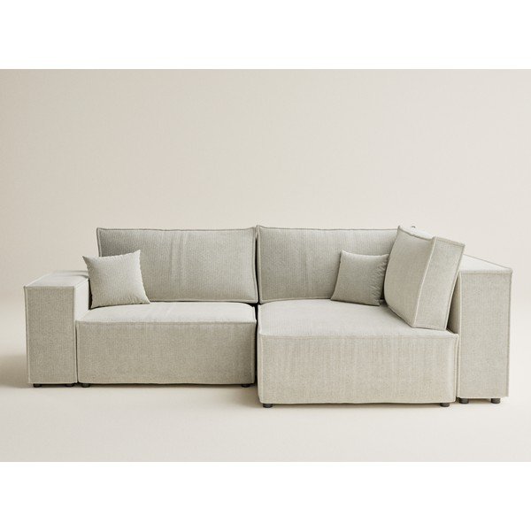 Кремав шенилов сгъваем/с място за съхранение ъглов диван (десен ъгъл/L форма) Tonga – Maison de Rêve-image-2