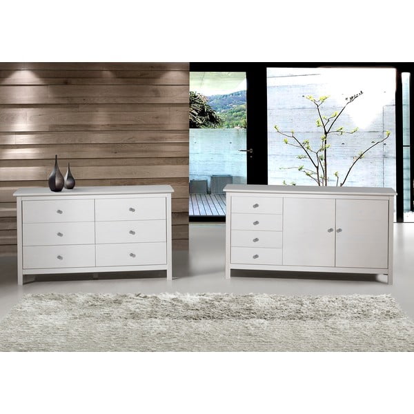 Бял нисък скрин от масивен бор 130x80 cm Berna – Marckeric-image-3