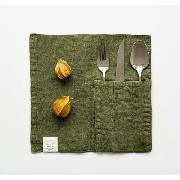 Комплект от 2 маслиненозелени ленени джоба за прибори за хранене - Linen Tales