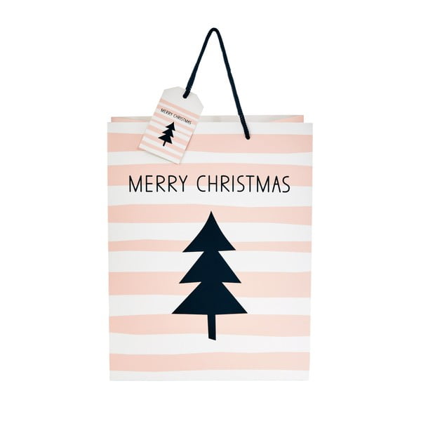 Светлорозова торбичка за подаръци "Весела Коледа", височина 13, 5 cm - Butlers
